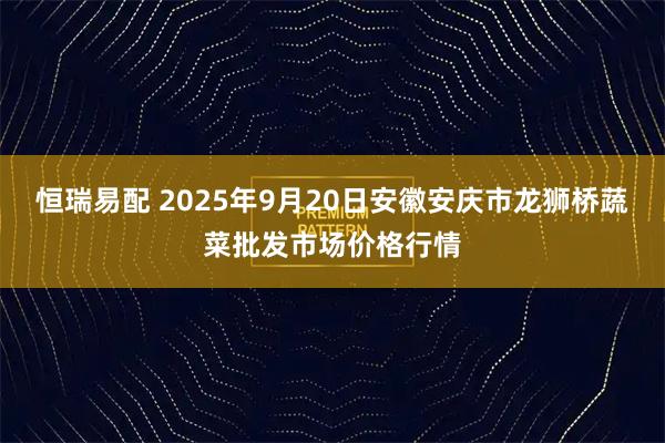 恒瑞易配 2025年9月20日安徽安庆市龙狮桥蔬菜批发市场价格行情